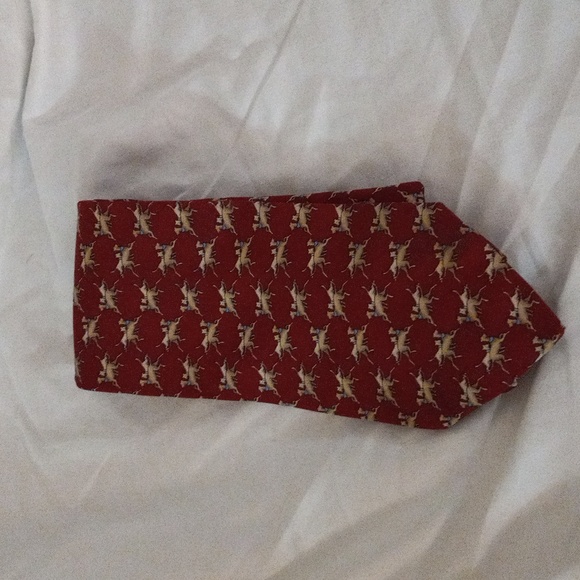 BROOKS BASICS Neck Tie Pure Silk Dogs Pattern Burgundy - Picture 2 of 3